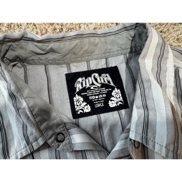 RIP CURL Button Down Long sleeve Shirt, Blue, size, Large, Cotton Blend, striped - Picture 5 of 8